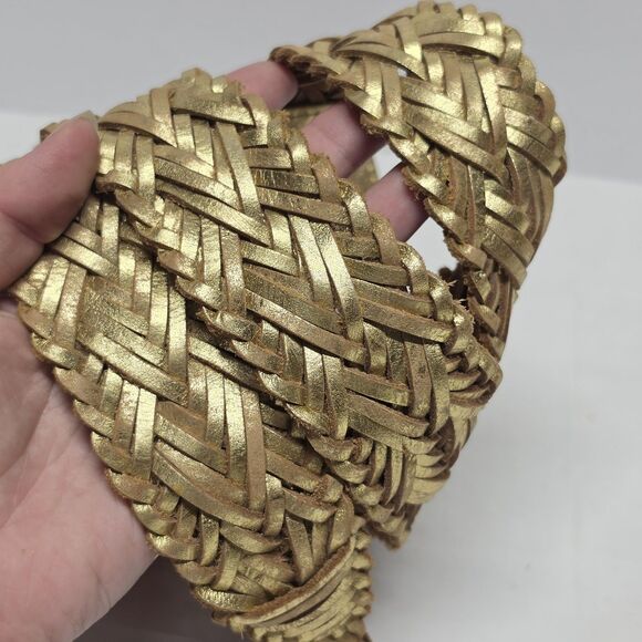 VTG Simply Vera Wang Metallic Distressed Gold Braided Woven Wide Belt XL Boho main image 4